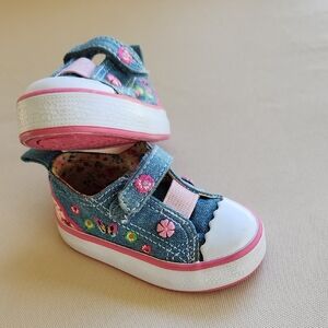 Poll Parrot Denim Floral Strap Sneakers in Pink